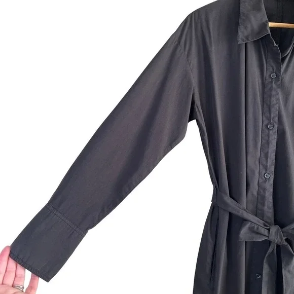 Monrow Asymmetrical Poplin Tie Shirt Dress in Black 100% Cotton, Size Small - Picture 9 of 14